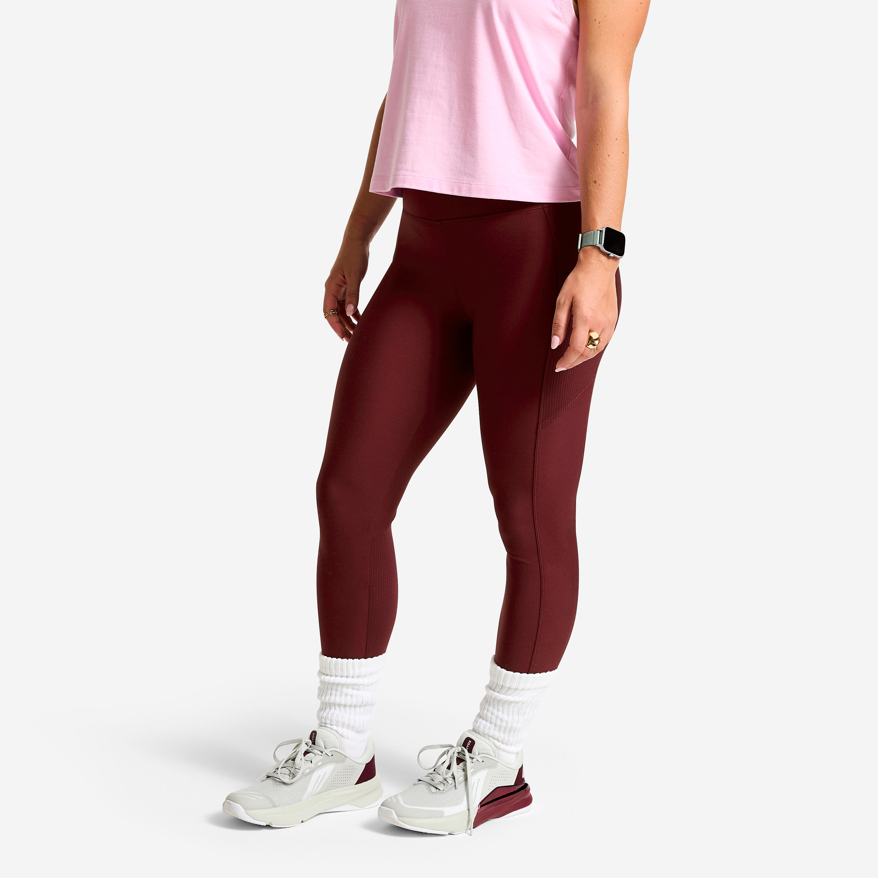 Leggings Damen atmungsaktiv mit Smartphonetasche - bordeaux