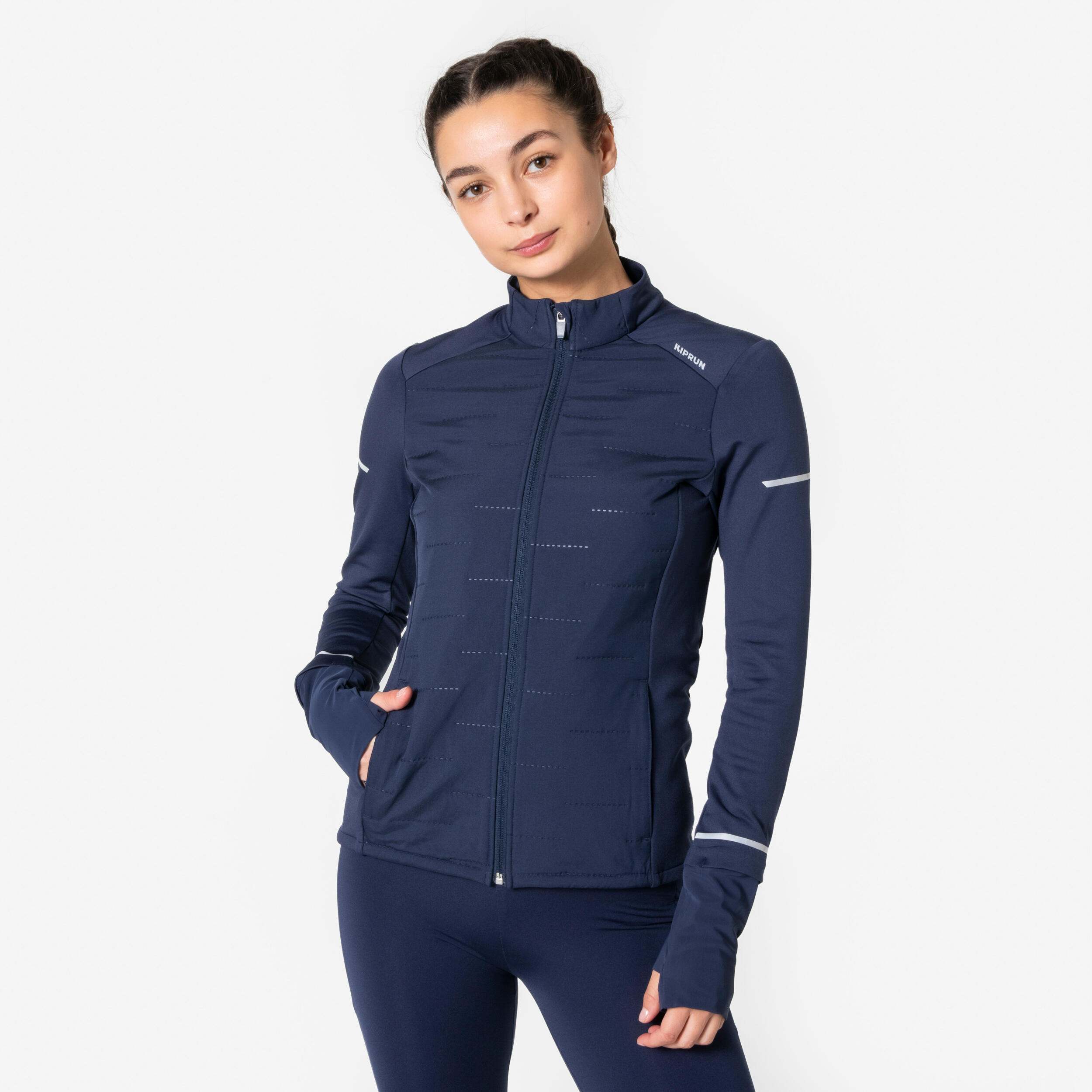 Laufjacke Damen warm - Run Flow marineblau