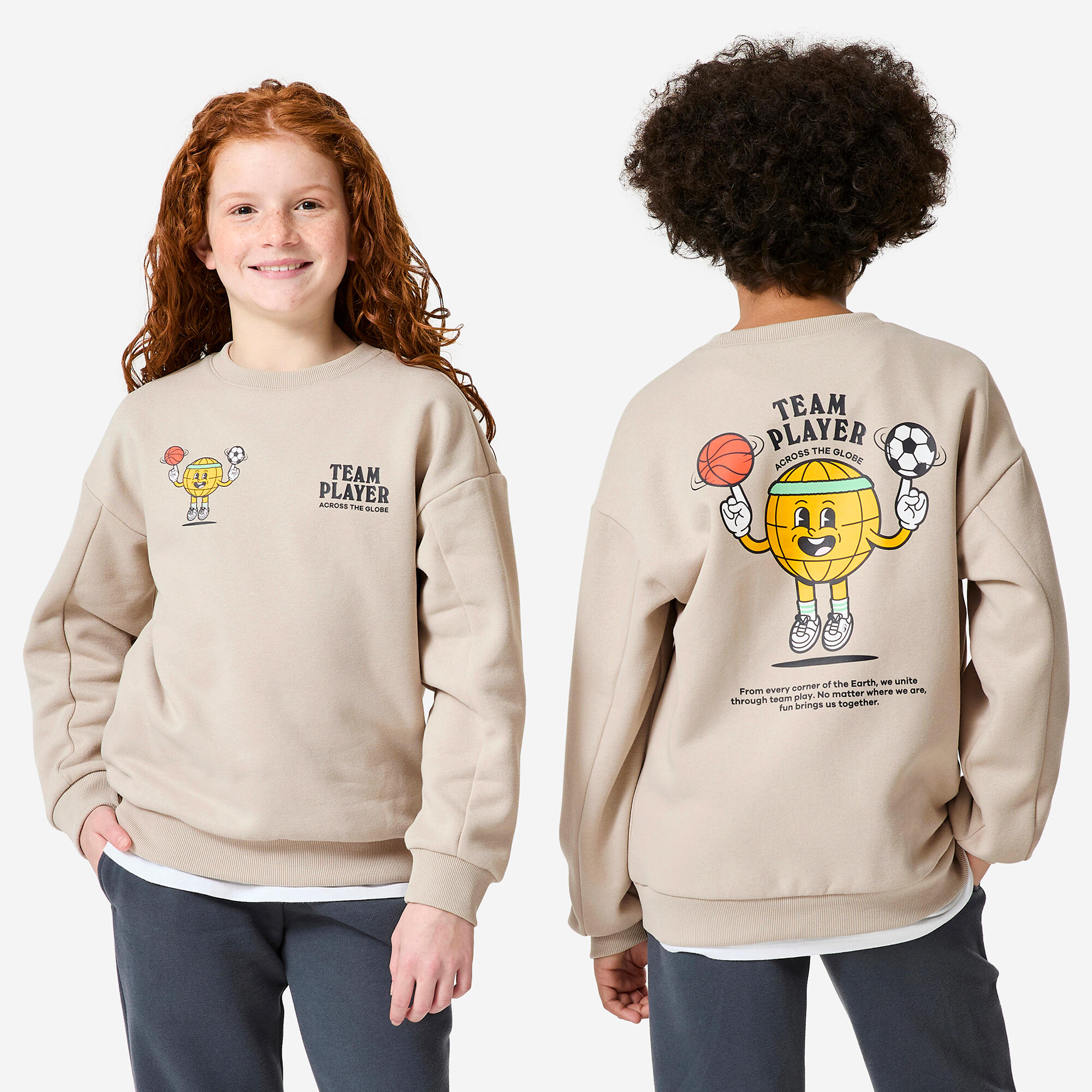 Sweatshirt Kinder Fleece Rundhalsausschnitt - beige