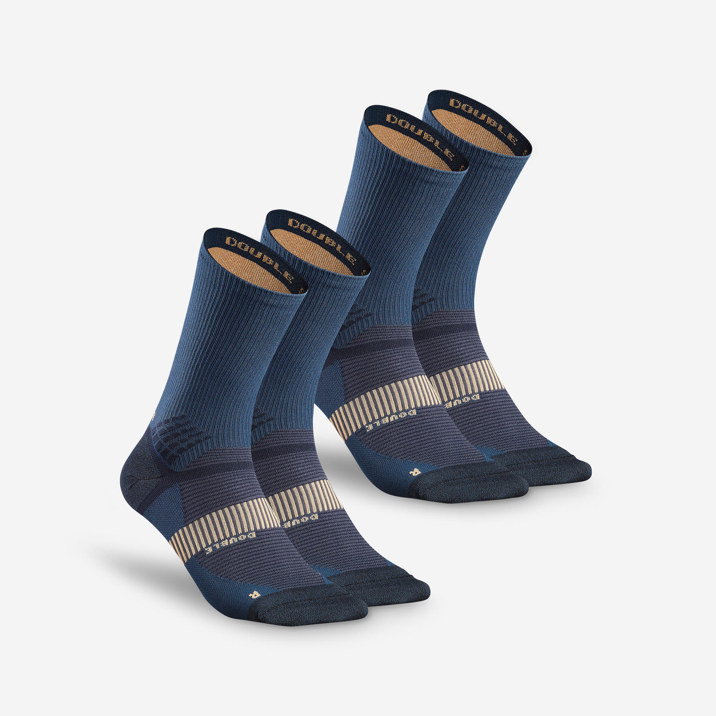Wandersocken Damen/Herren hoch warm zweilagig 2er-Pack - Hike 520 blau