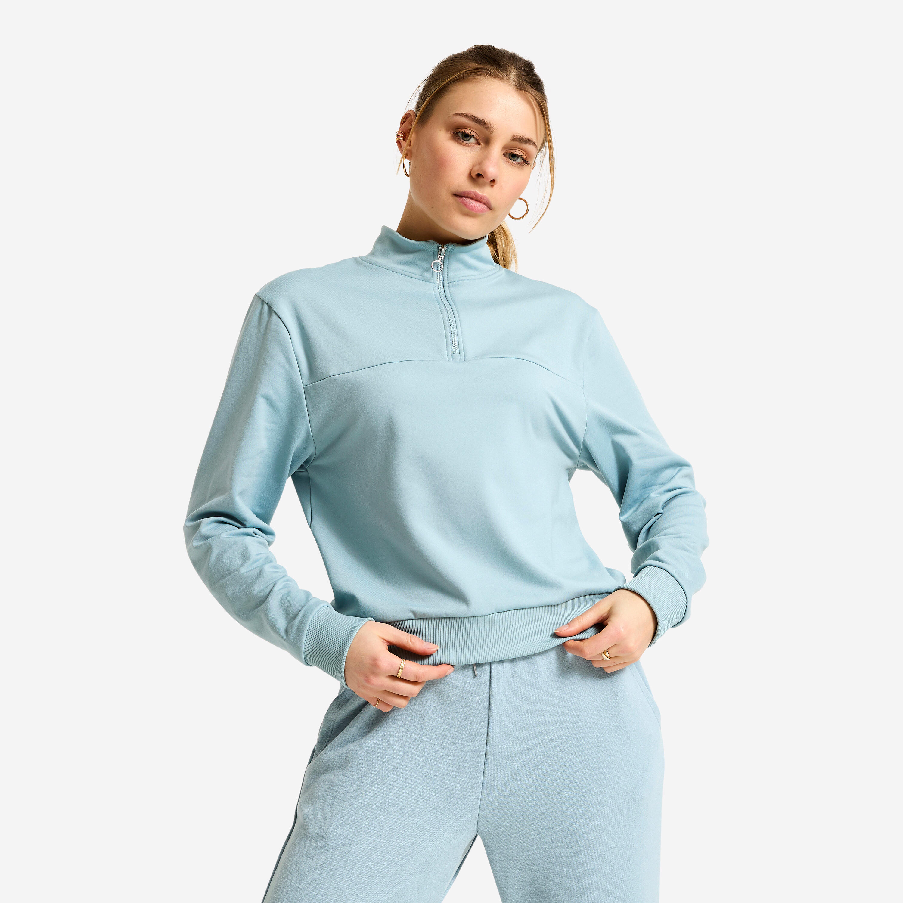 Sweatshirt Damen Reissverschlusskragen - blau/schwarz