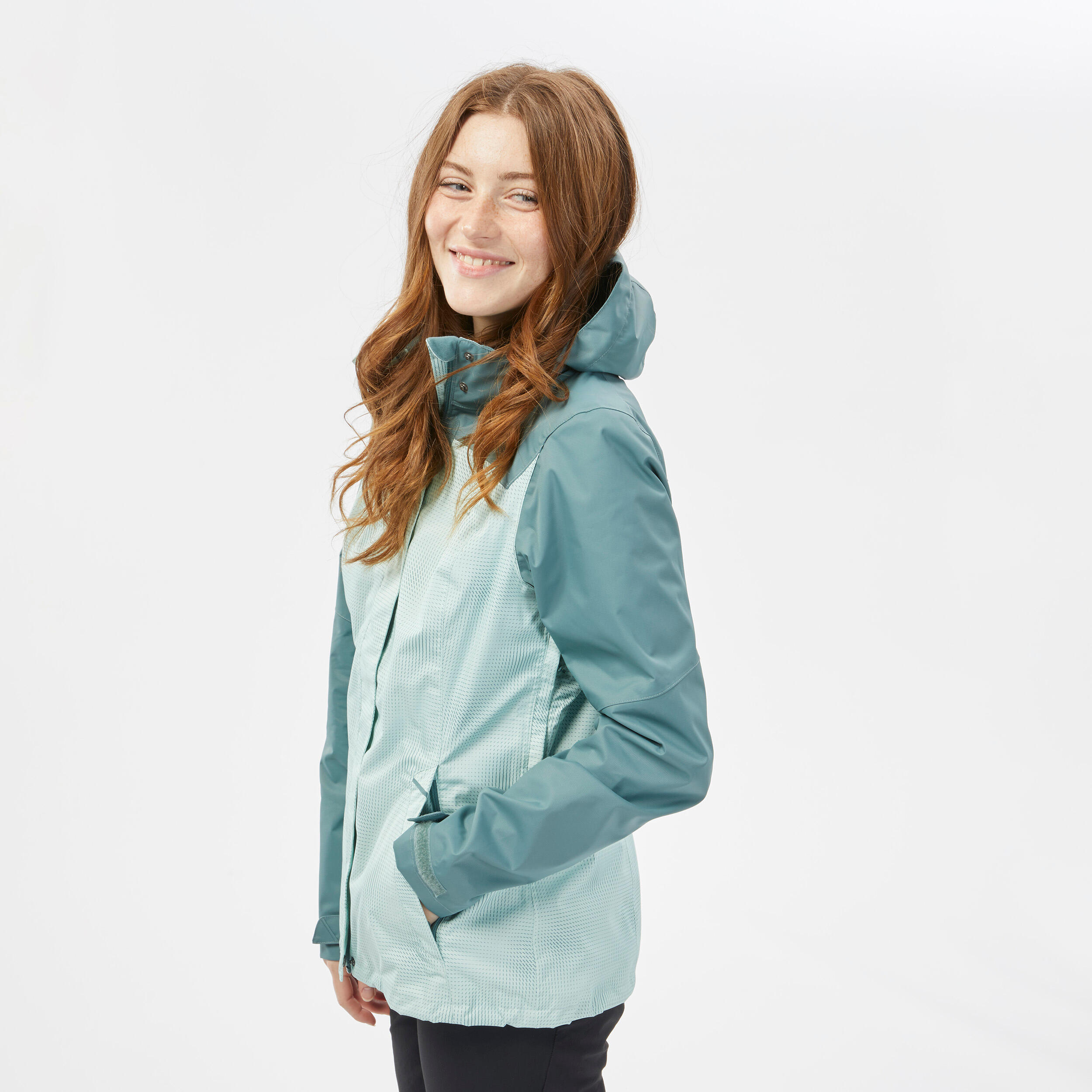 Wanderjacke Bergwandern MH100 wasserdicht Damen grün