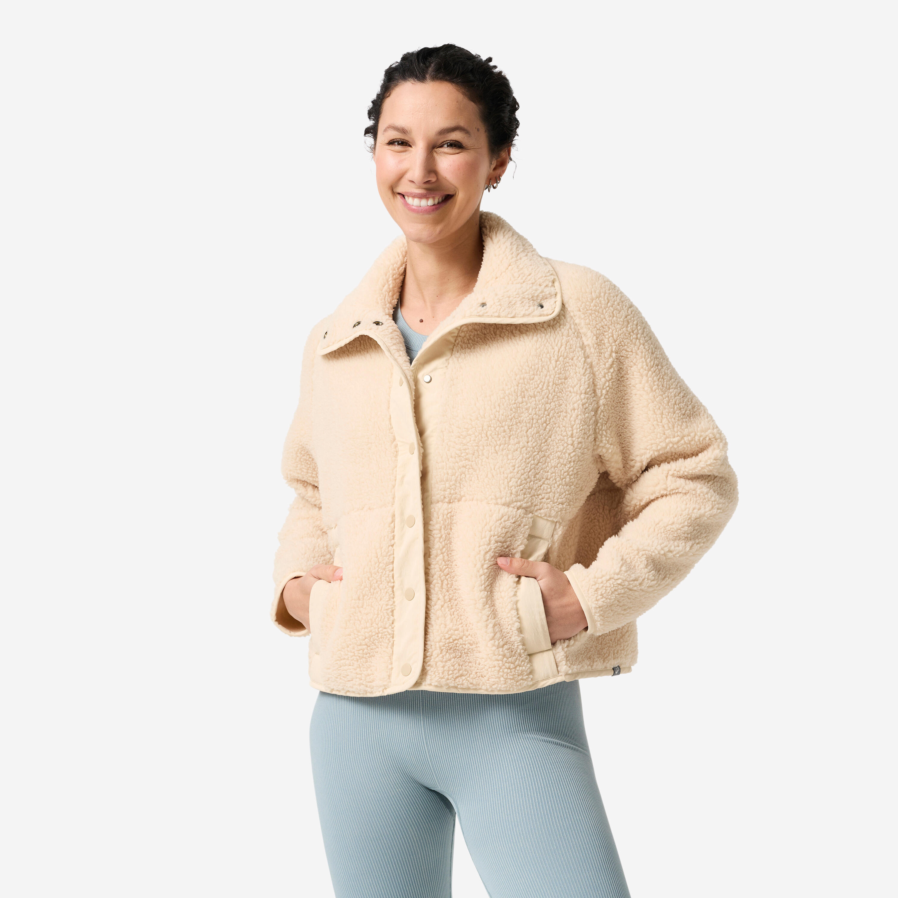 Sherpa-Fleecejacke Damen für Yoga/Pilates – beige