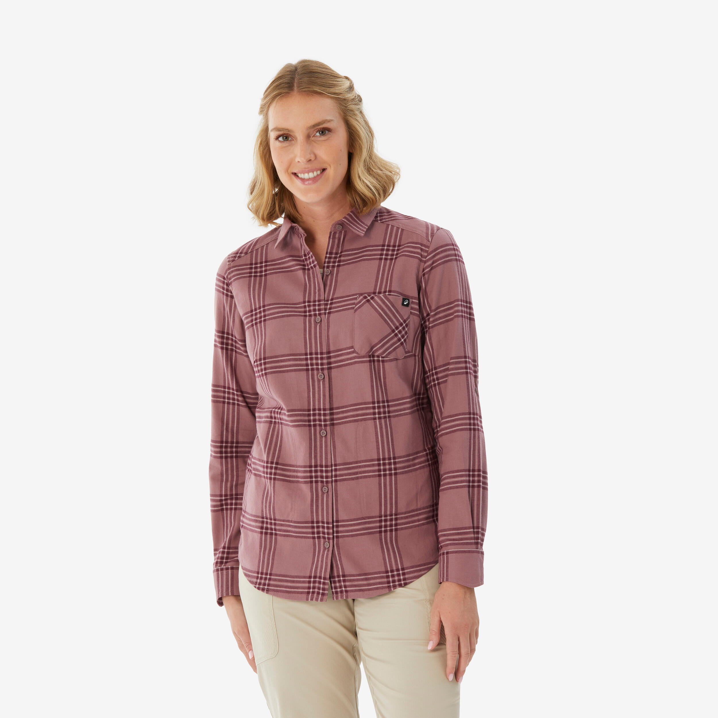 Trekkingbluse Damen langarm warm - Travel100 lila