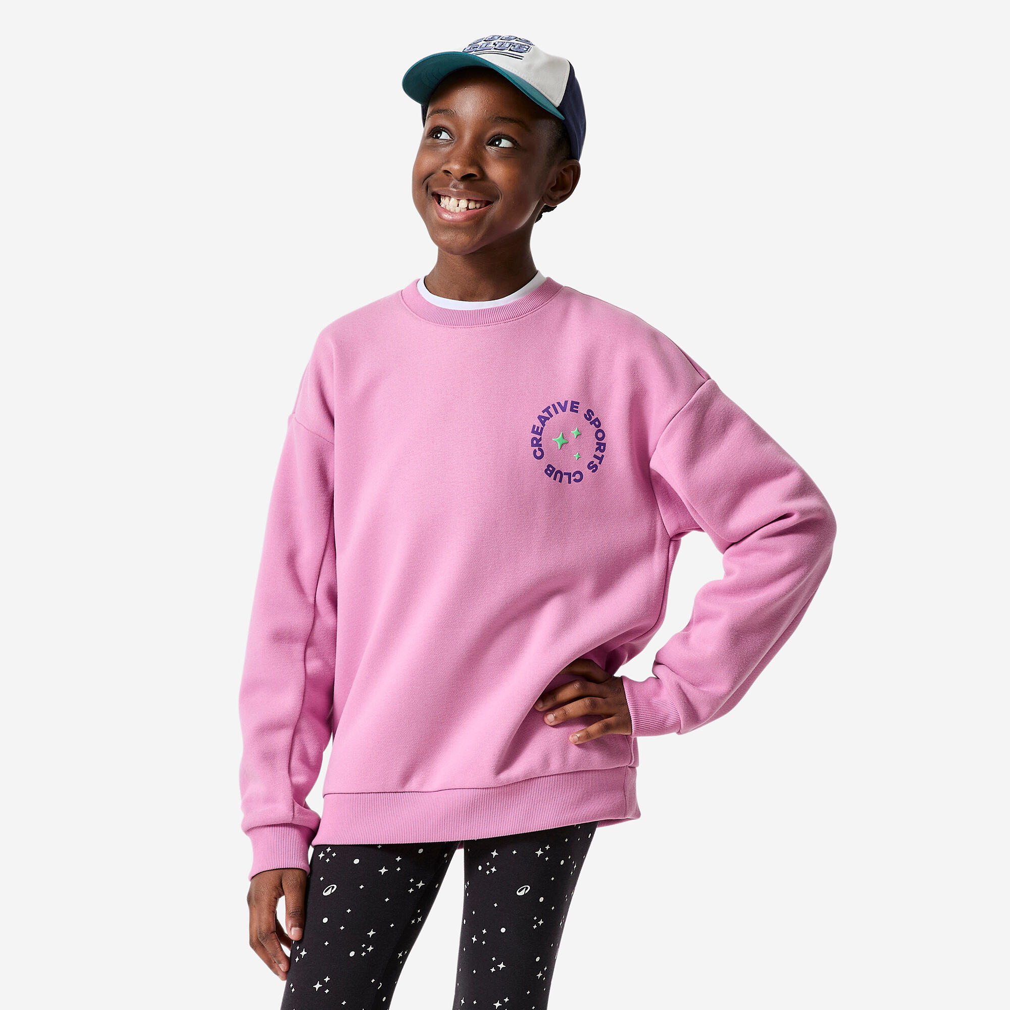 Sweatshirt Fleece warm Rundhalsausschnitt bedruckt - rosa