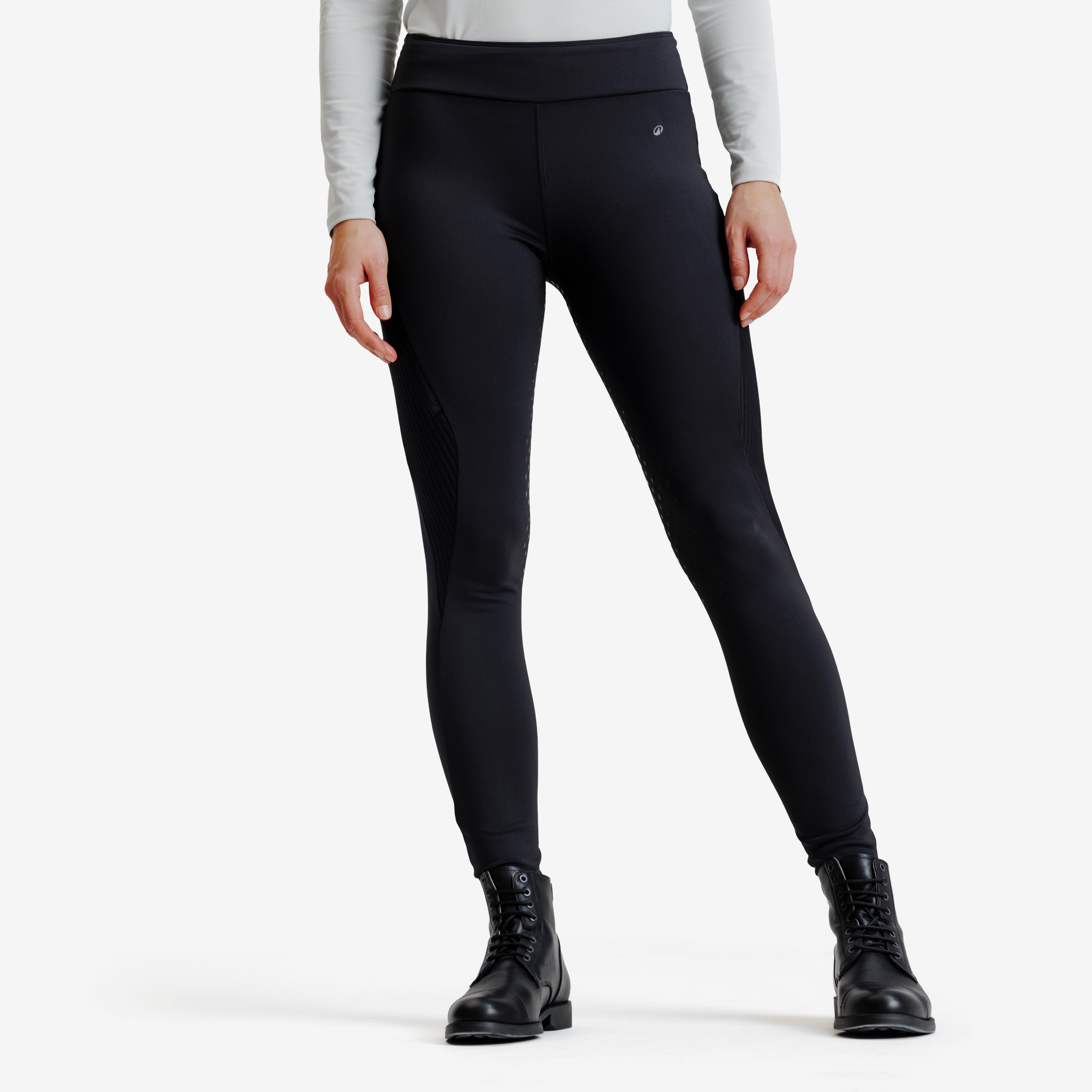 Winter-Reitleggings Damen Full Grip Silikon schwarz