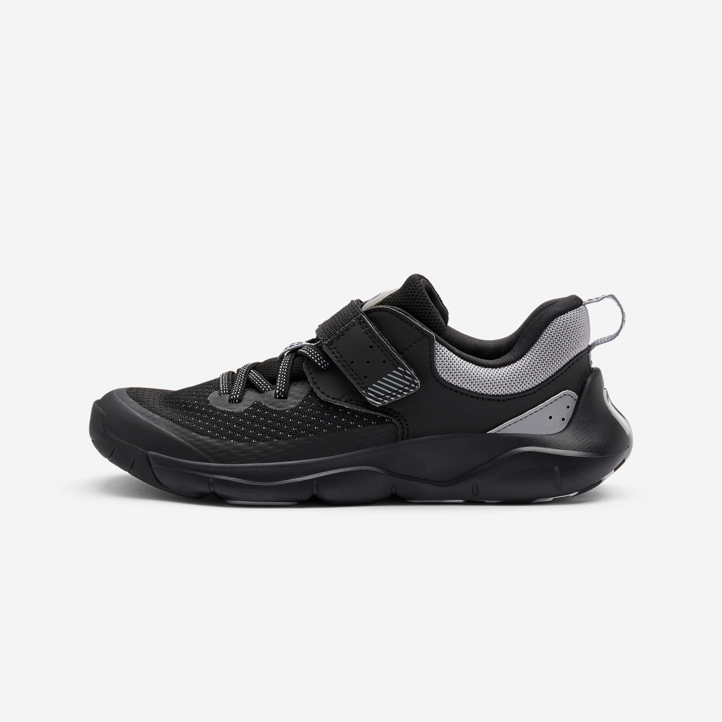 Fitnessschuhe Sneaker Kinder Klettverschluss leicht - Playful Fast schwarz/grau