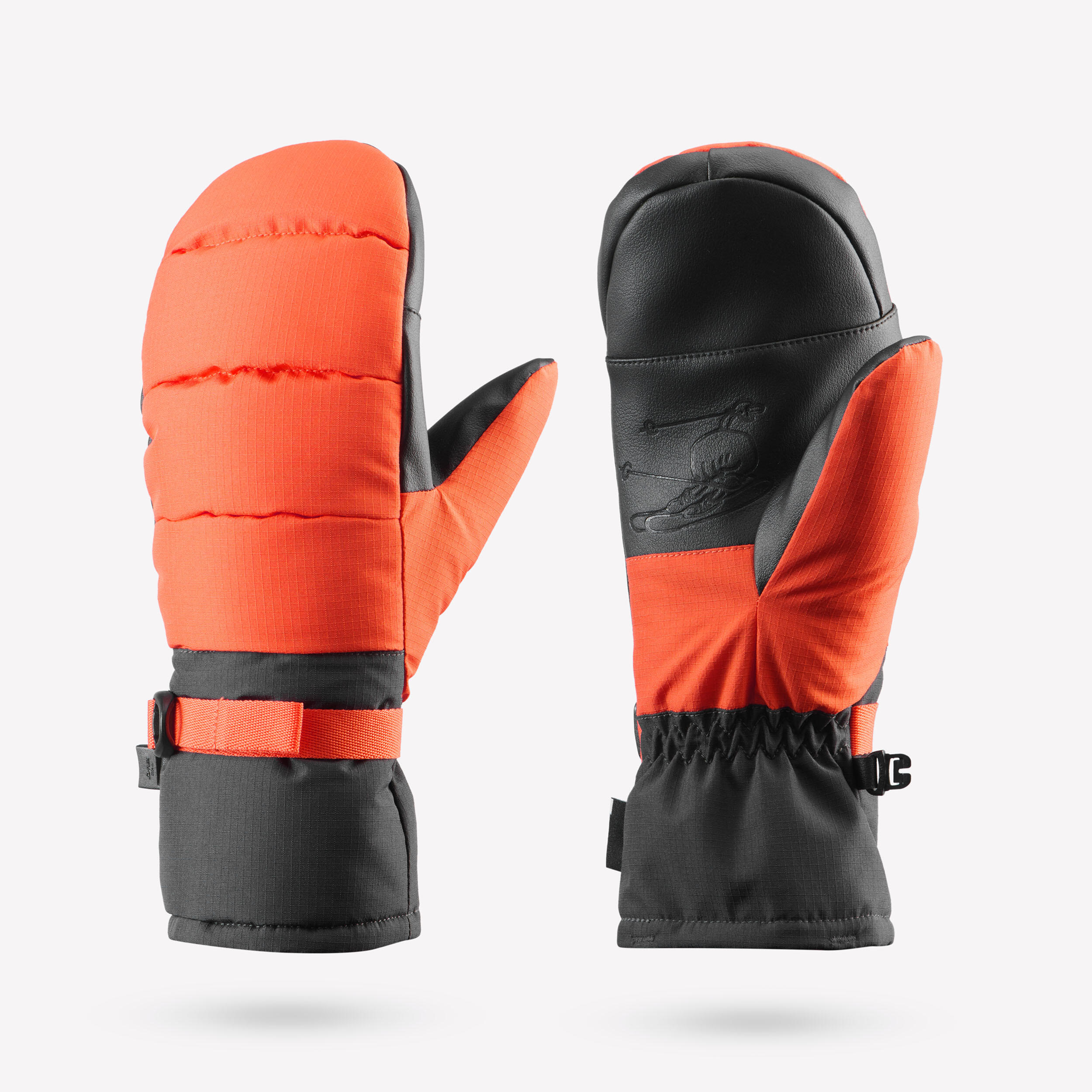 Skihandschuhe Fäustlinge Kinder wasserdicht - 500 orange/schwarz