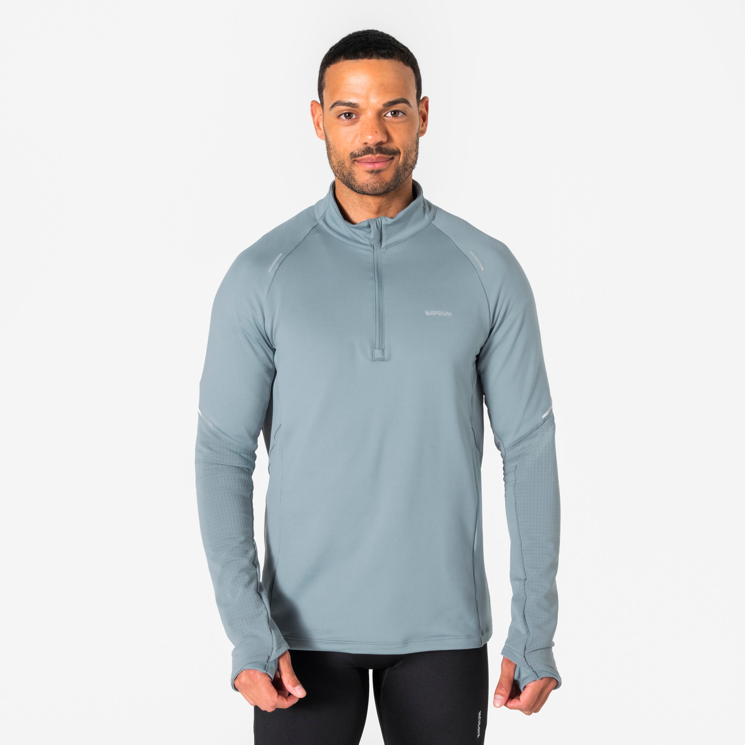 Laufshirt langarm Herren 1/2 Reißverschluss - Run 500 Warm grau