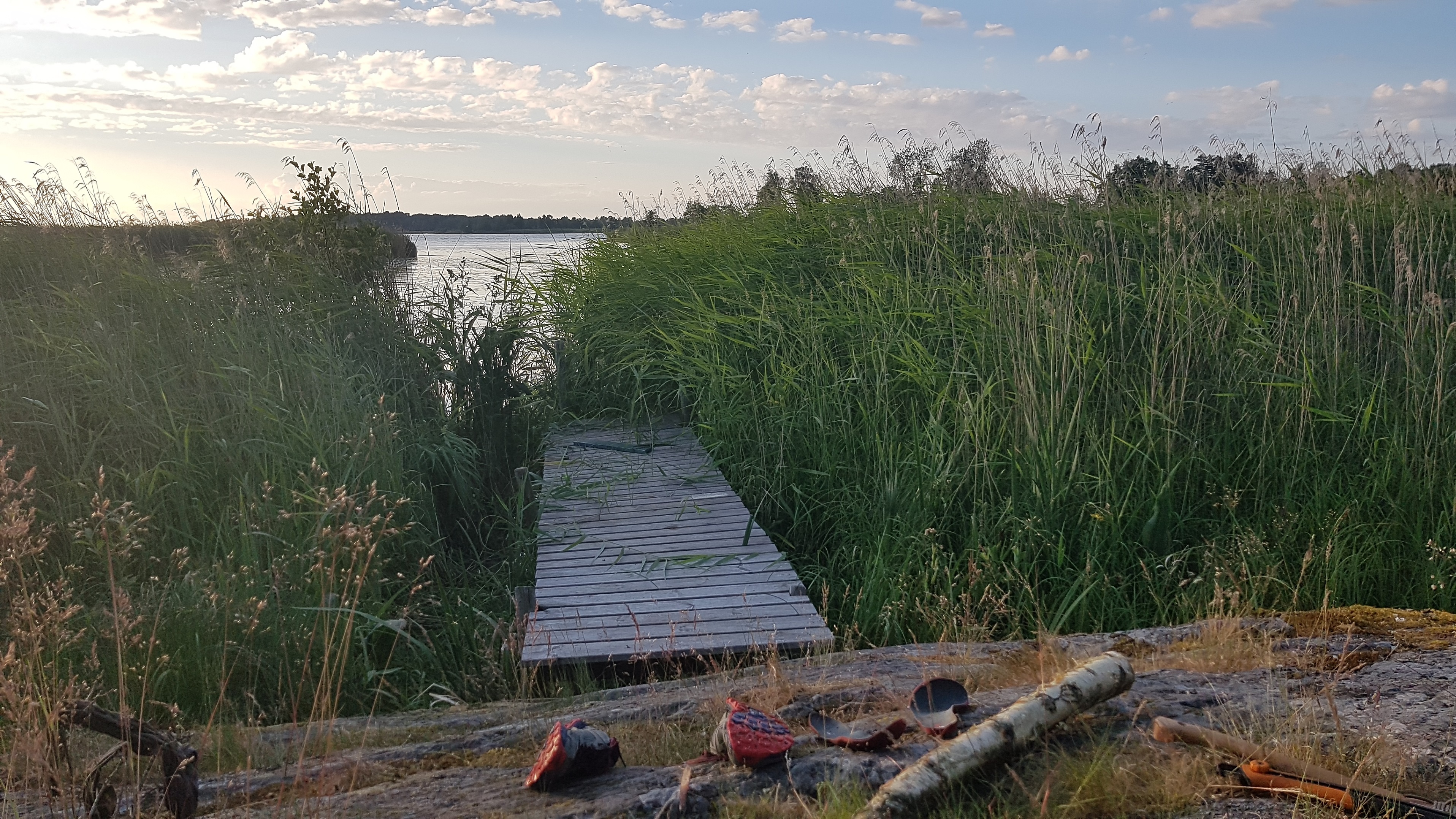 reparierter Steg mit neuen Stelzen aus frischer Birke