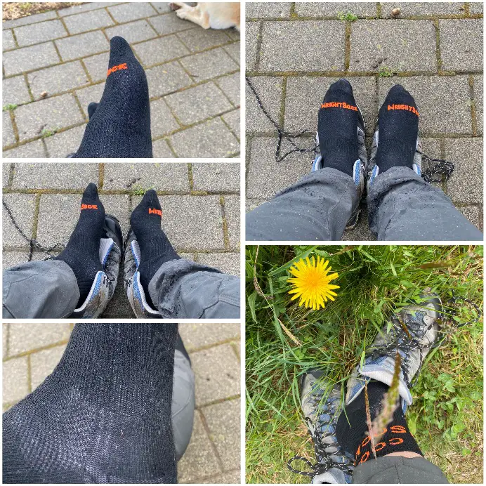 Bei intensiven Wanderungen lasse ich den Füßen gerne mal eine kleine Pause zum Lüften. Dabei lassen sich die Socken im Wind gut trocknen.