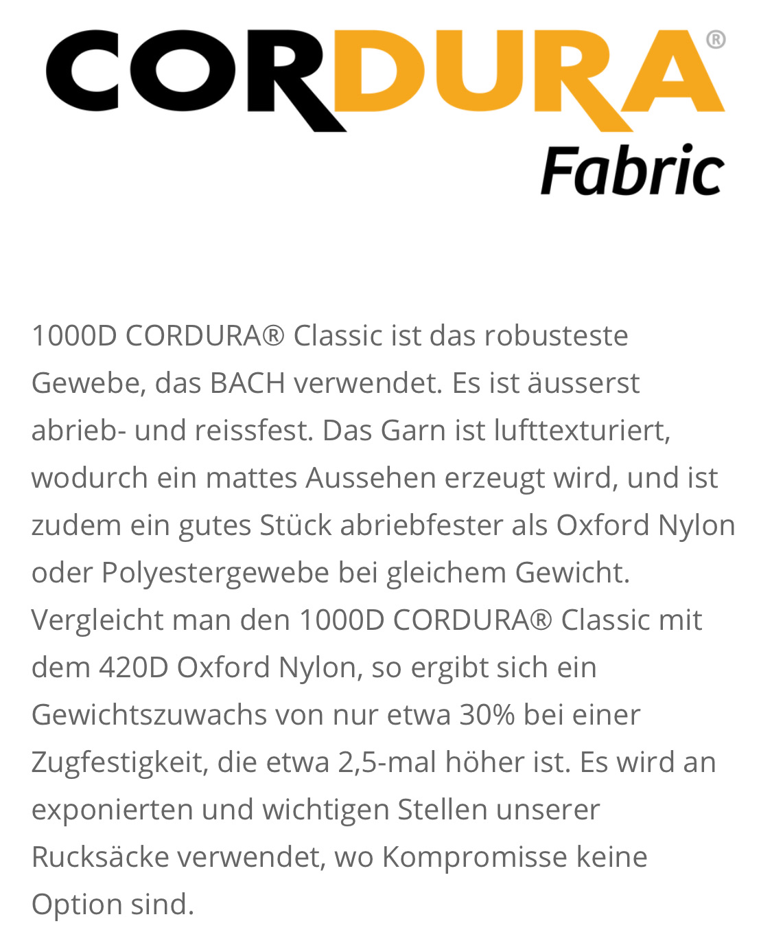 Cordura fabric 1000D https://www.bach-equipment.com/
