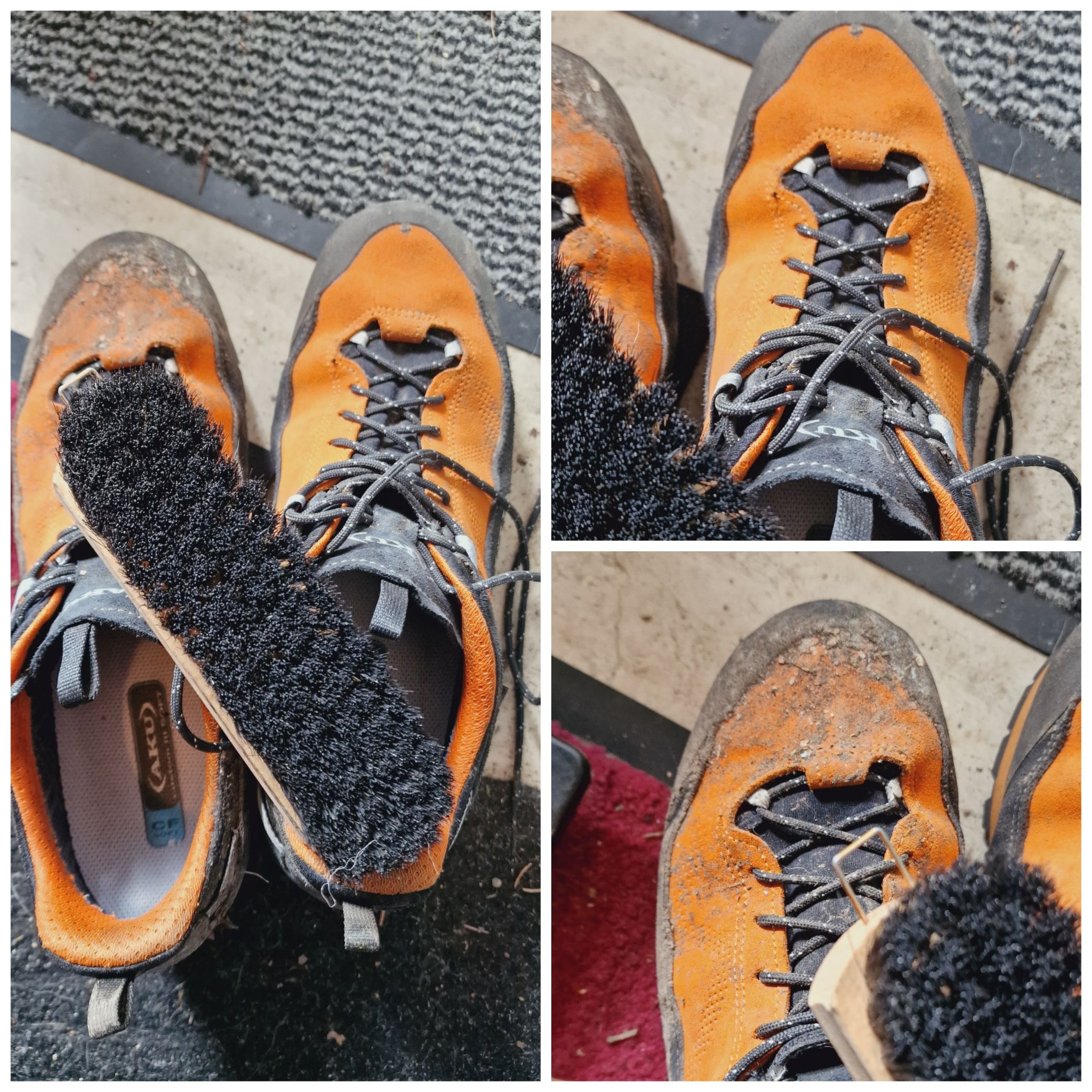Nach dem Trocknen lassen sich die Schuhe einfach mit einer weichen Bürste unproblematisch reinigen.