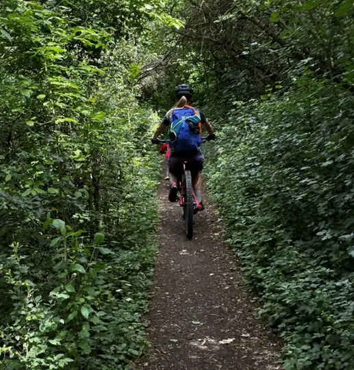 in Aktion auf dem Singletrail beim MTBiken