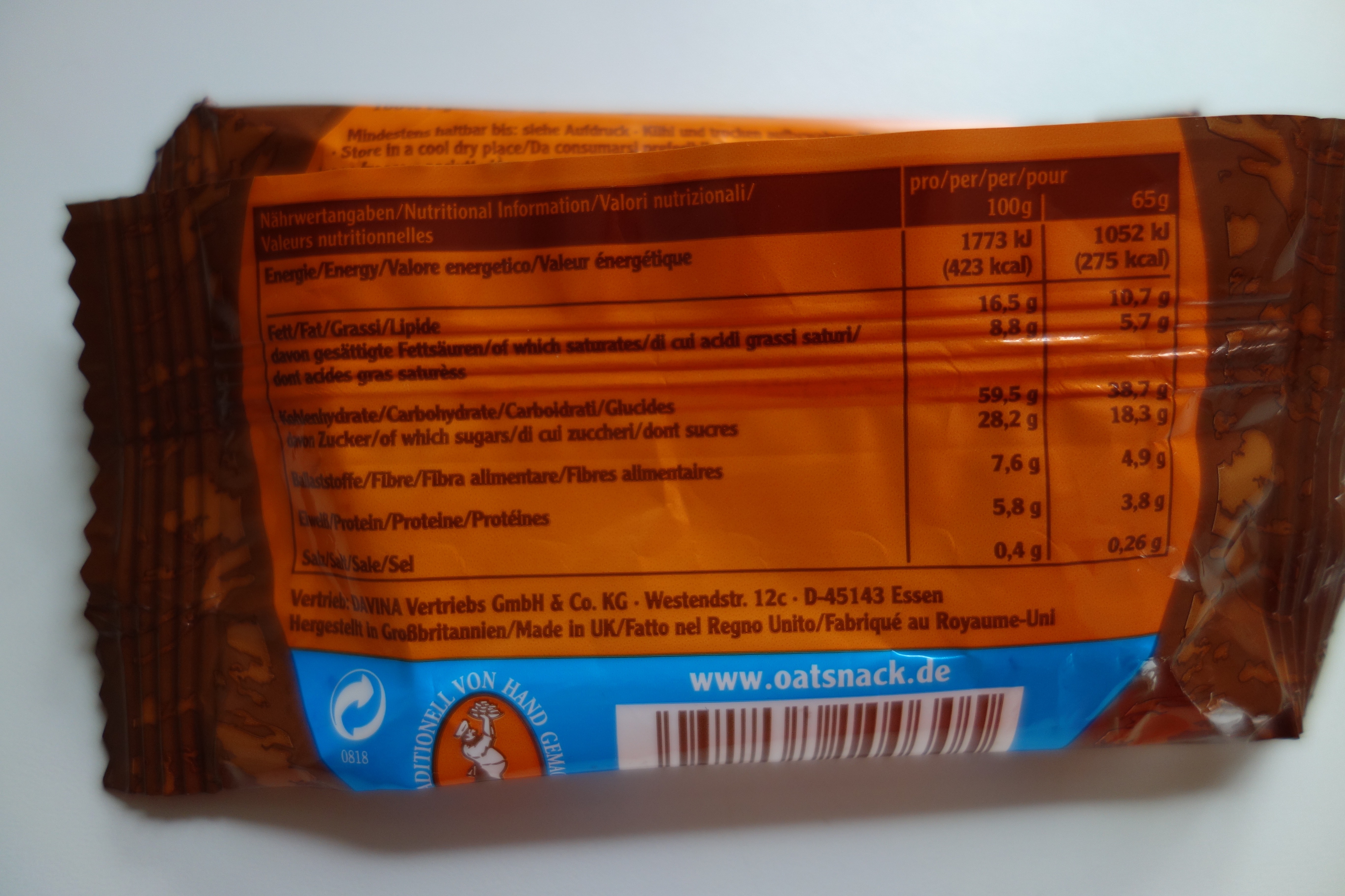 Nährwerttabelle auf der Rückseite der Verpackung