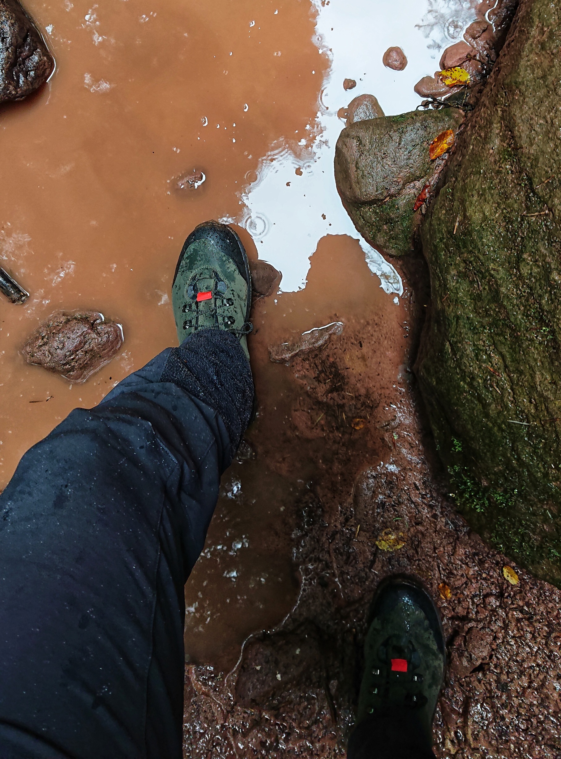Schuh auf Pfütze