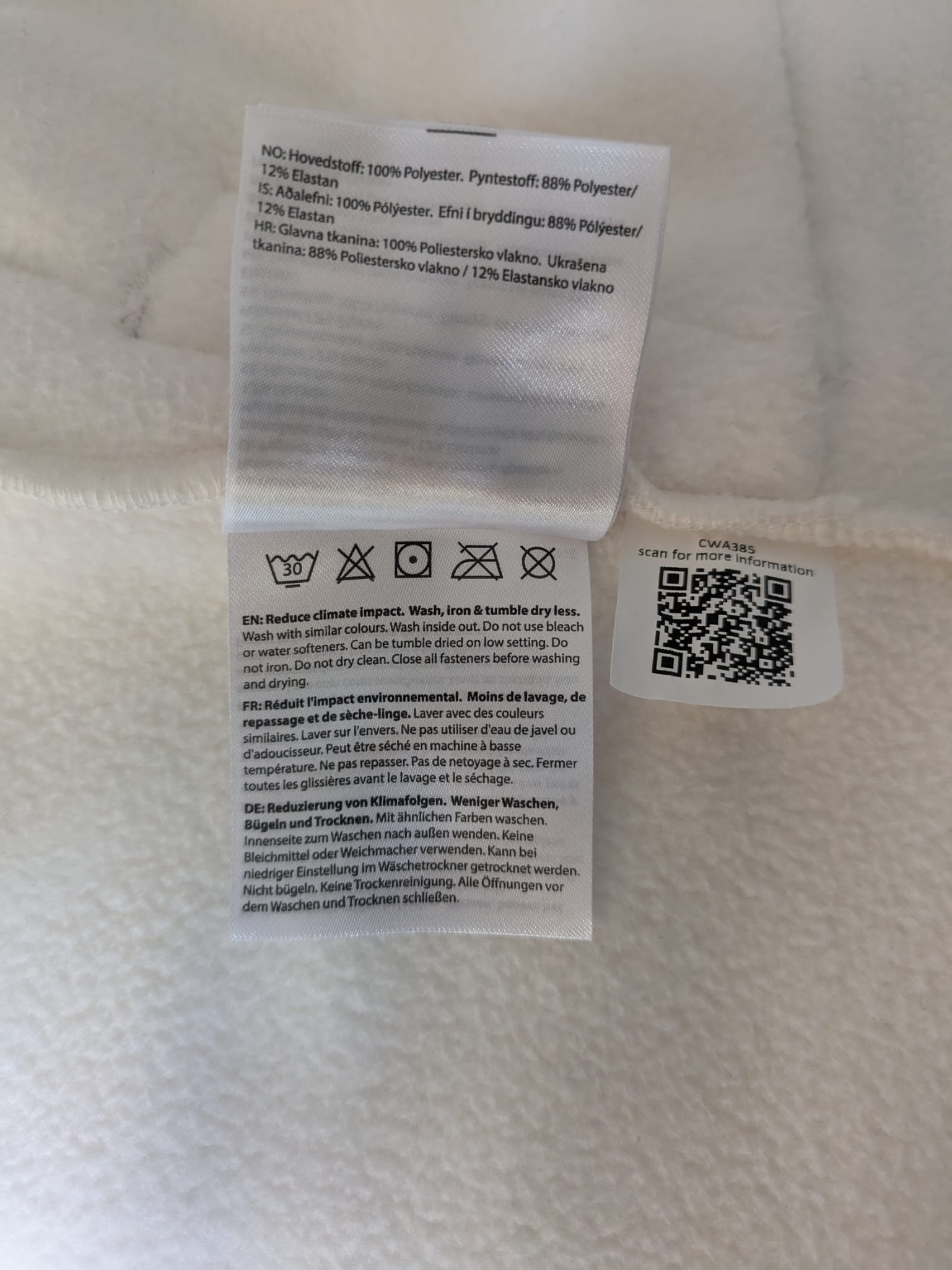 Waschanleitung der Jacke