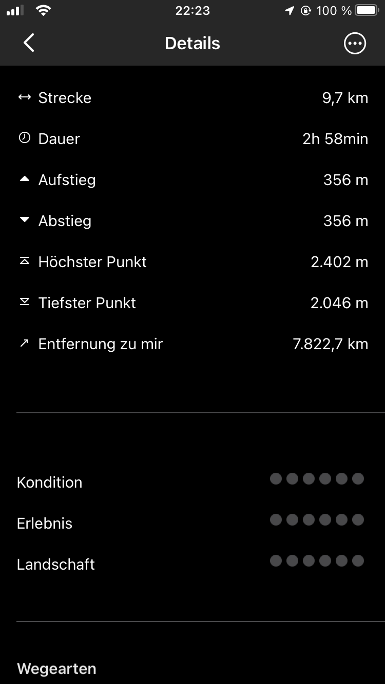 Details des Tracks, z.B. maximale Höhe