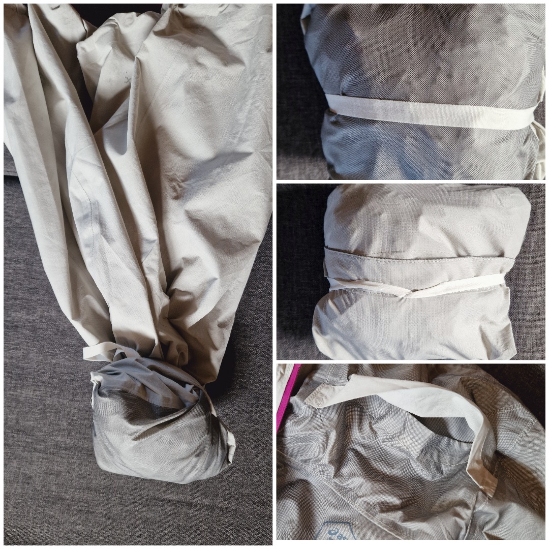 Eine Jacke mit wenigen Handgriffen zu einem kleinen Paket