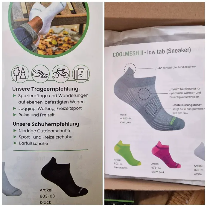 Im Paket enthalten ein Wrightsockskatalog mit ausführlichen Beschreibungen der Socken und deren Eigenschaften und Einsatzmöglichkeiten.