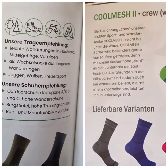 Übersicht mit allen Informationen und Modellen des Herstellers, helfen die passenden Socken für den Lieblingsprot zu finden.