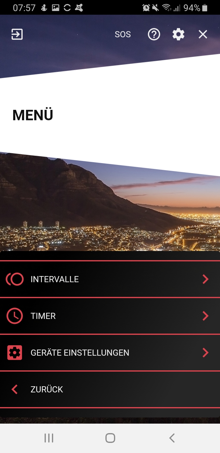 Screenshot der App bzgl. der Intervall oder Timereinstellung