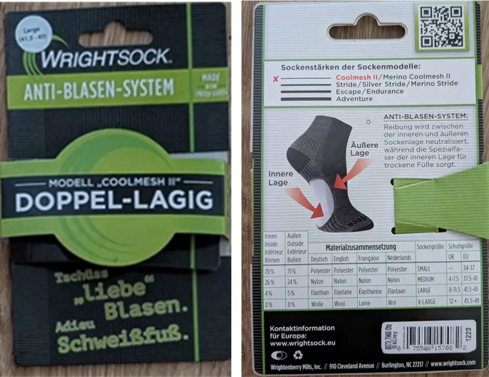Verpackung mit Angaben zur Funktion und der Materialstärke