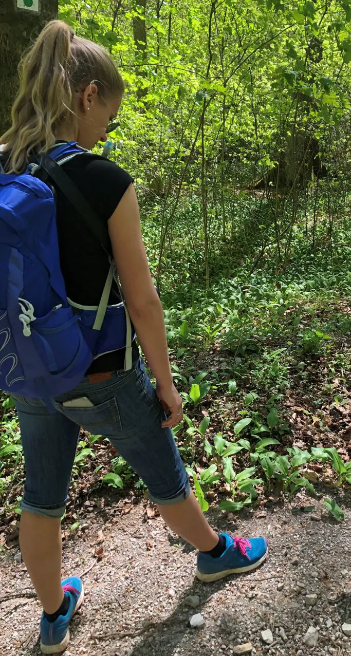 kurzer Stopp beim Wandern durch den Bärlauch-Wald