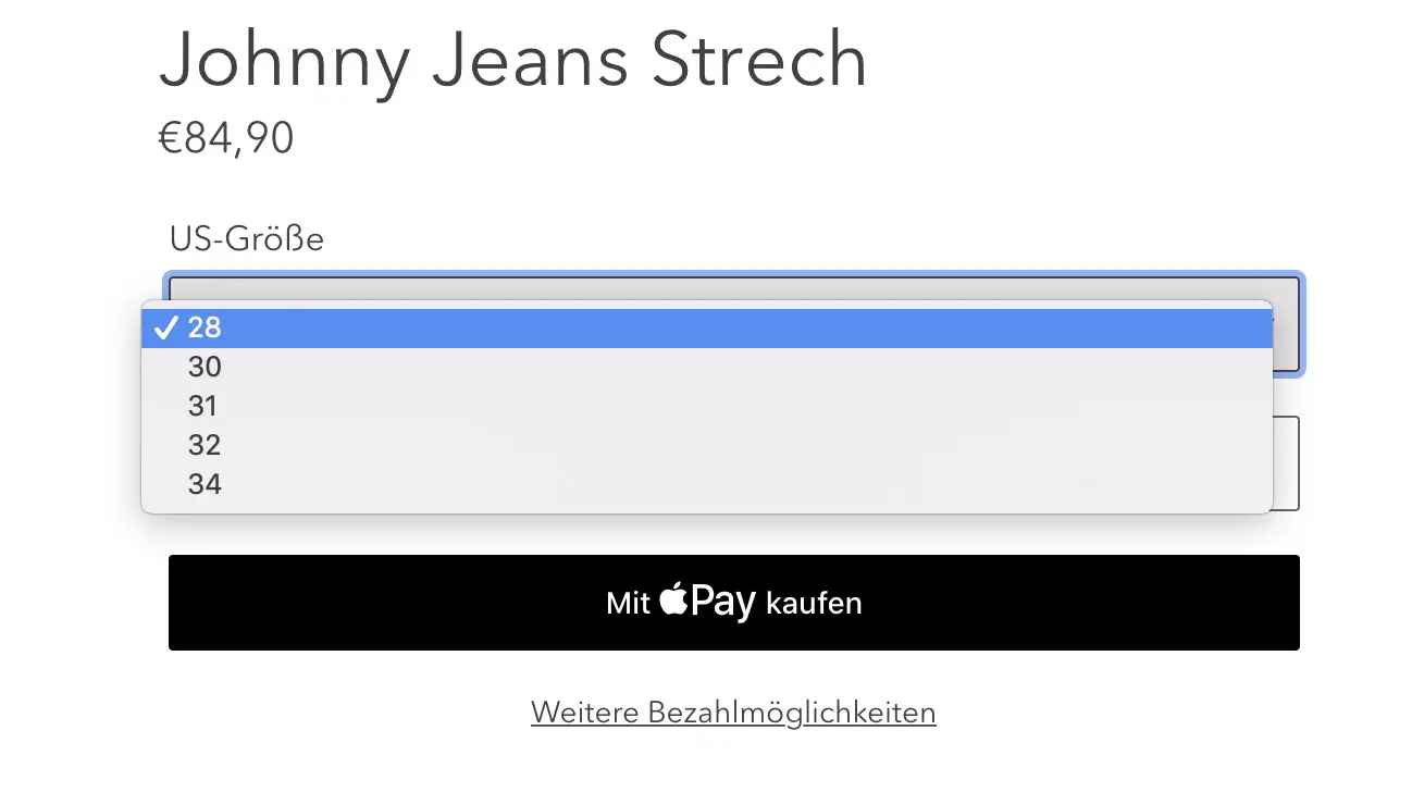 Erhältliche Größen