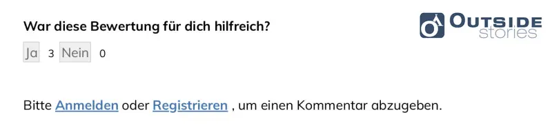 Kommentar abgeben unter den Bewqertungen aud OUTSIDEstories