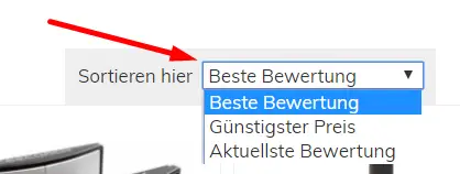 Auswahl der Sortierung der Bewertungen