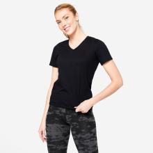 T-Shirt Damen V-Ausschnitt Baumwolle - schwarz