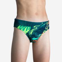 Badehose Slip Jungen Wasserball - 500 Shark dunkelblau/türkis
