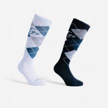 Reitsocken 500 Damen/Herren kariert lila/marineblau 2er-Set