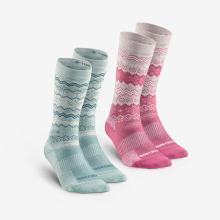 Wandersocken halbhoch warm Winterwandern - SH500 grün/rosa