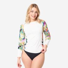 UV-Shirt Surfen Damen langarm Kanika weiß/Blumenmotiv