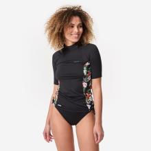 UV-Shirt Surfen Damen kurzarm Top 500 Parrot schwarz/floral