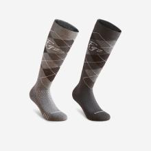 Reitsocken 500 Damen/Herren Rautenmuster grau/schwarz 2er-Set