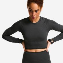 Crop Top Damen langarm - grau/schwarz