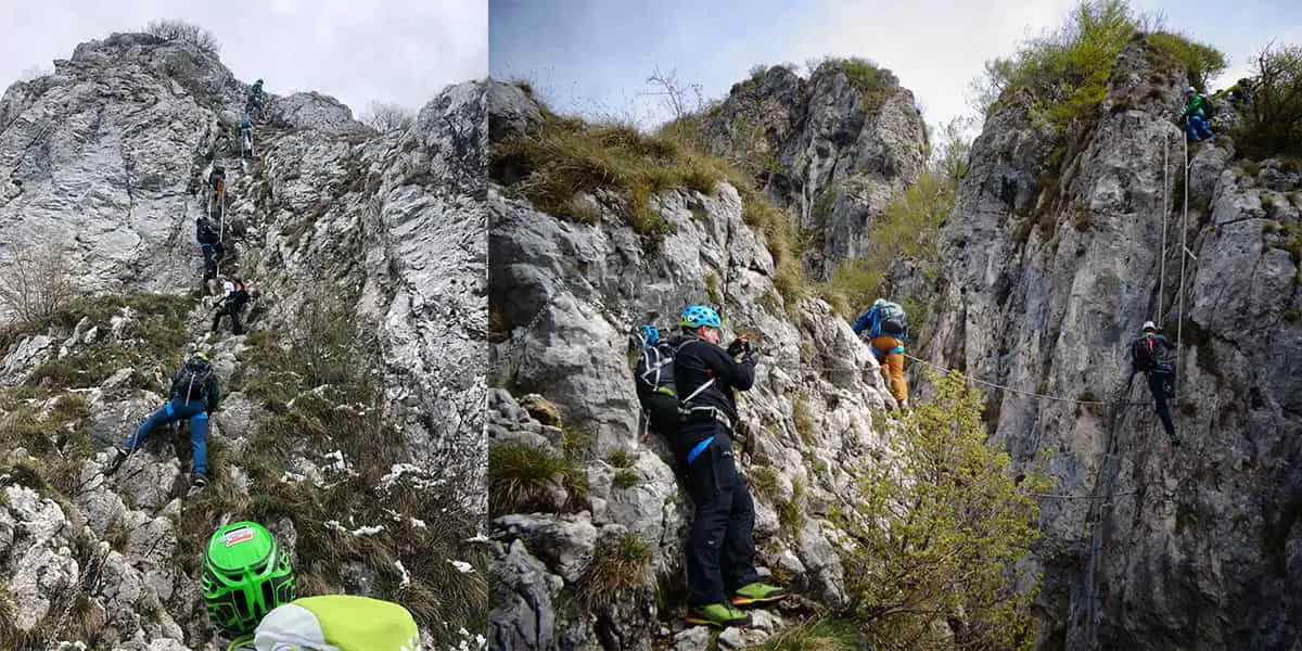 Über Seile und Leitern den Klettersteig hinauf Kletterausrüstung