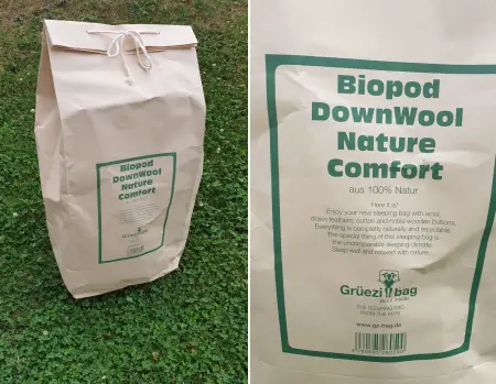 In dieser Tüte wird der Schlafsack geliefert